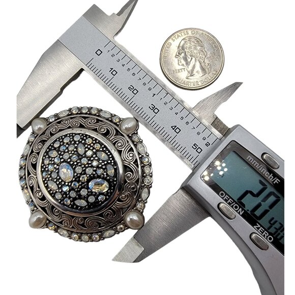 Brighton Silver Tone Oval Clear Crystal Pendant Brooch - Picture 3 of 4